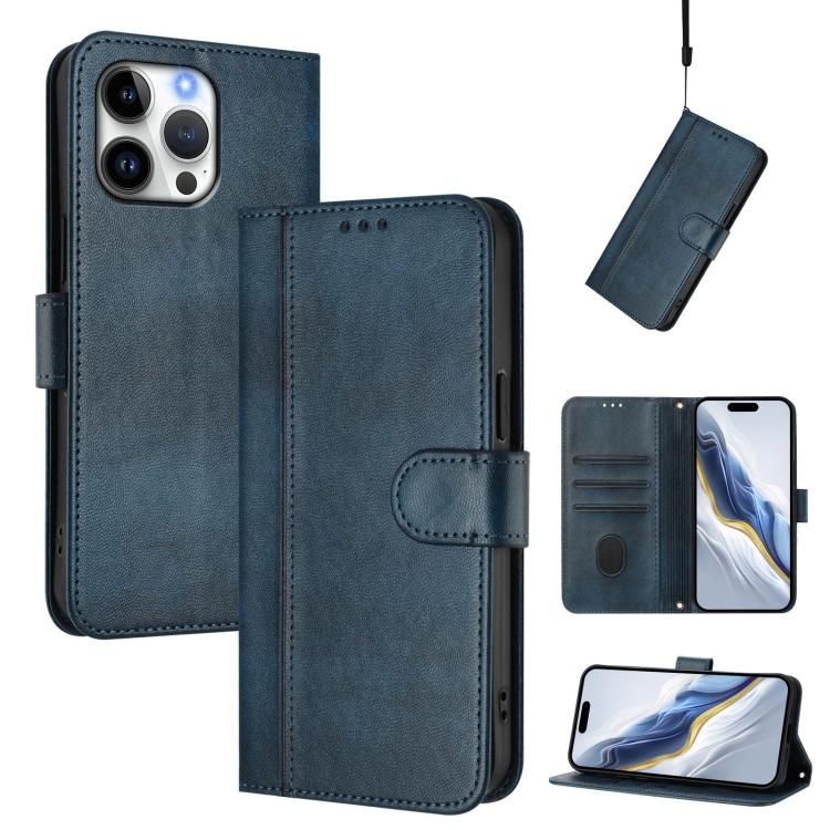 Line Splicing Buckle Retro Leather Phone Case, For iPhone 16 Pro, For iPhone 16 Plus, For iPhone 16