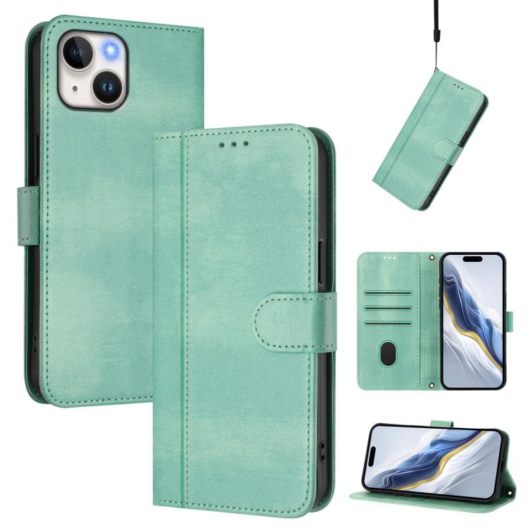 Line Splicing Buckle Retro Leather Phone Case, For iPhone 15 Pro Max, For iPhone 15 Pro, For iPhone 15 Plus