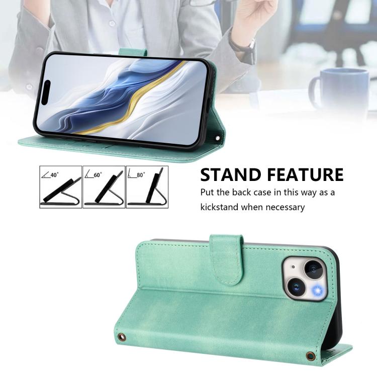 Line Splicing Buckle Retro Leather Phone Case, For iPhone 15, For iPhone 14 Plus, For iPhone 14 / 13