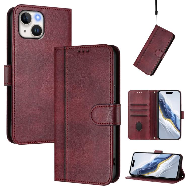 Line Splicing Buckle Retro Leather Phone Case, For iPhone 15, For iPhone 14 Plus, For iPhone 14 / 13