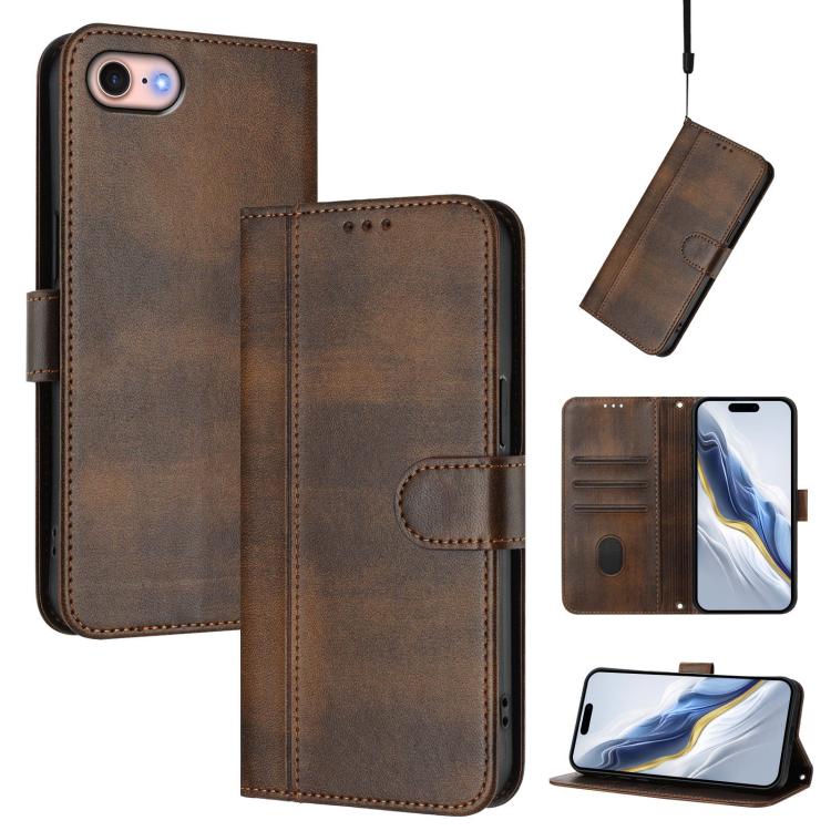 Line Splicing Buckle Retro Leather Phone Case, For iPhone 14 Pro, For iPhone 14 Pro Max, For iPhone 7 / 8 / SE 2022