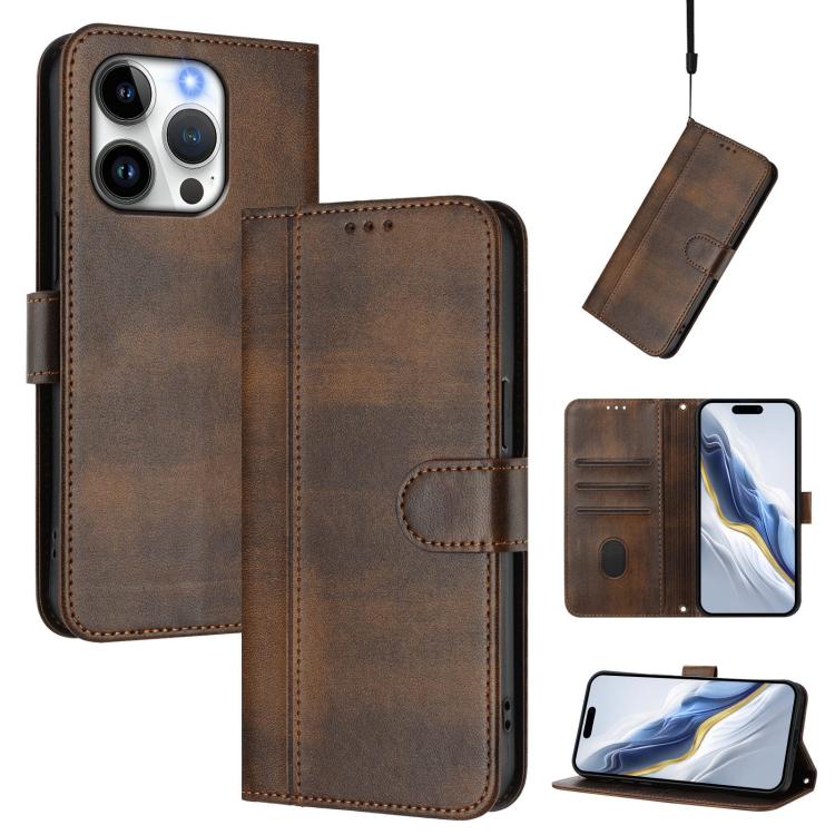 Line Splicing Buckle Retro Leather Phone Case, For iPhone 13 Pro Max, For iPhone 13 Pro, For iPhone 13 mini