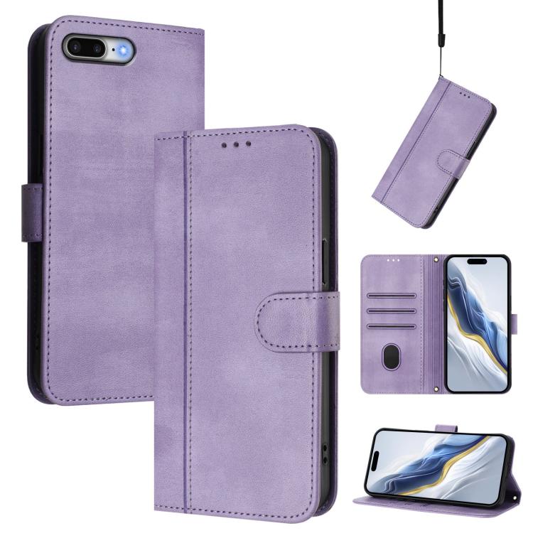 Line Splicing Buckle Retro Leather Phone Case, For iPhone 7 Plus / 8 Plus