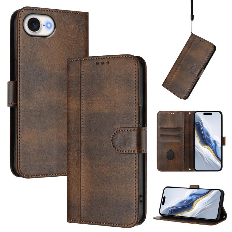 Line Splicing Buckle Retro Leather Phone Case, For iPhone 17e / 16e, For iPhone 17 Pro Max, For iPhone 17 Pro