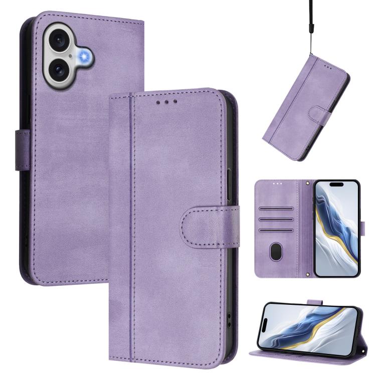 Line Splicing Buckle Retro Leather Phone Case, For iPhone 17, For iPhone Air, For iPhone 16 Pro Max