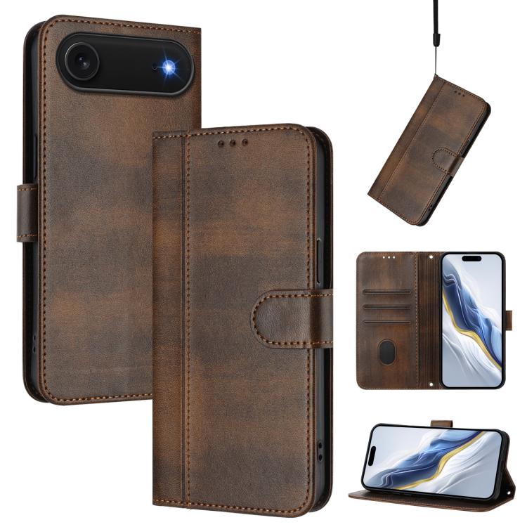 Line Splicing Buckle Retro Leather Phone Case, For iPhone 17, For iPhone Air, For iPhone 16 Pro Max