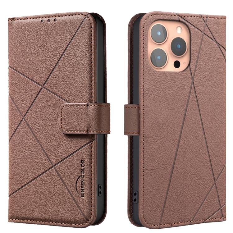 Geometric Pattern RFID Leather Phone Case, For iPhone 15, For iPhone 13 / 14, For iPhone 14 Pro, For iPhone 14 Pro Max