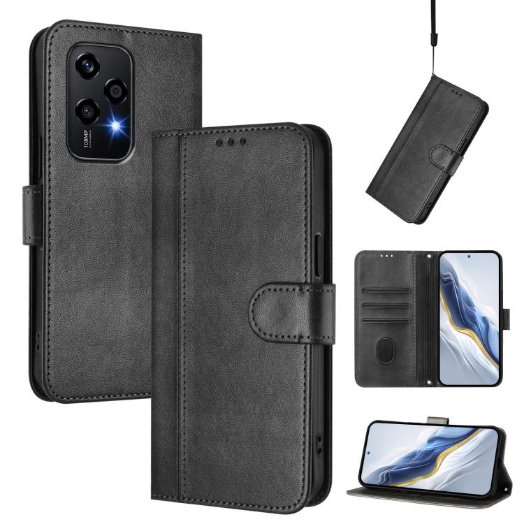 Line Splicing Buckle Retro Leather Phone Case, For Honor 200 Lite Global, For Honor Magic6 Pro, For Honor Magic6