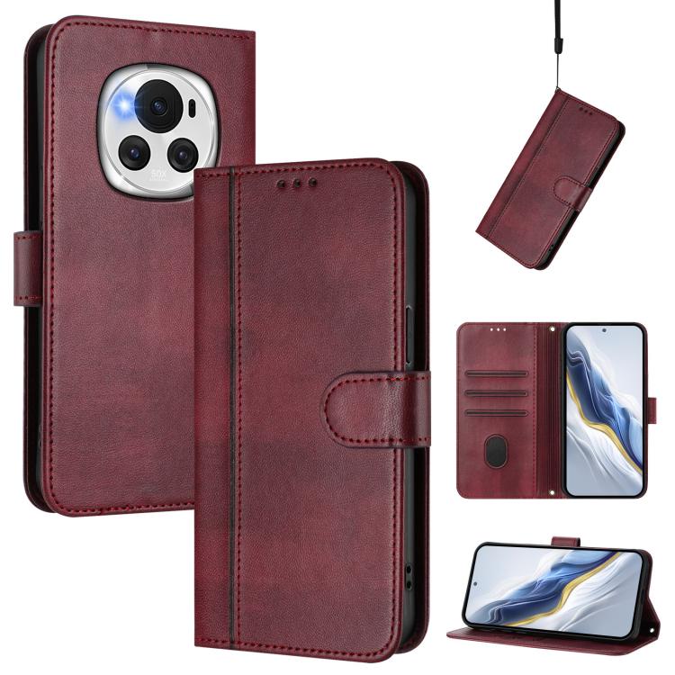 Line Splicing Buckle Retro Leather Phone Case, For Honor 200 Lite Global, For Honor Magic6 Pro, For Honor Magic6
