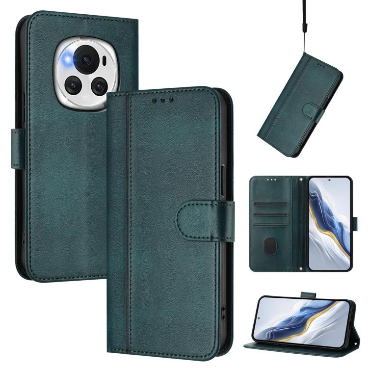 Line Splicing Buckle Retro Leather Phone Case, For Honor 200 Lite Global, For Honor Magic6 Pro, For Honor Magic6