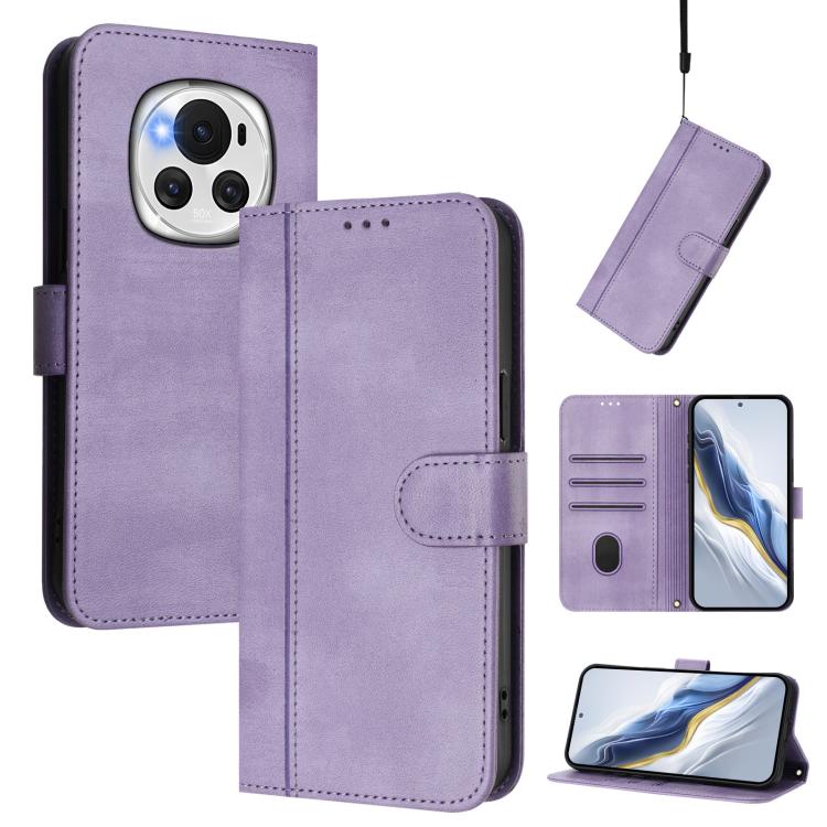 Line Splicing Buckle Retro Leather Phone Case, For Honor 200 Lite Global, For Honor Magic6 Pro, For Honor Magic6