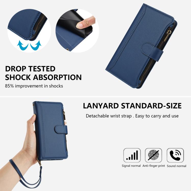 Magnetic Closure 9 Card Slots Zipper Leather Case with Hand Strap, For iPhone 17e / 16e, For iPhone 17 Pro Max, For iPhone 17 Pro, For iPhone 17