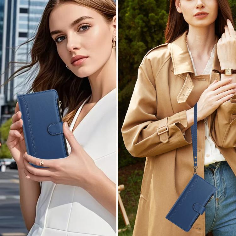 Magnetic Closure 9 Card Slots Zipper Leather Case with Hand Strap, For iPhone 17e / 16e, For iPhone 17 Pro Max, For iPhone 17 Pro, For iPhone 17