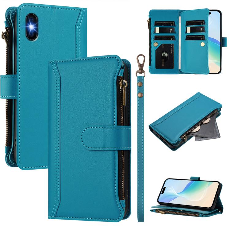 Magnetic Closure 9 Card Slots Zipper Leather Case with Hand Strap, For iPhone 11 Pro Max, For iPhone 11, For iPhone 11 Pro, For iPhone XS / X