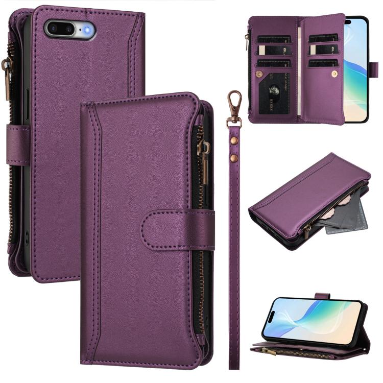 Magnetic Closure 9 Card Slots Zipper Leather Case with Hand Strap, For iPhone XR, For iPhone XS Max, For iPhone 8 Plus / 7 Plus