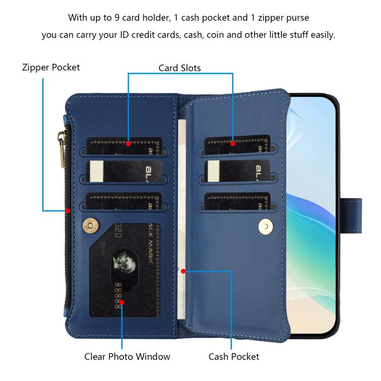 Magnetic Closure 9 Card Slots Zipper Leather Case with Hand Strap, For Doogee N55 / N55 Plus