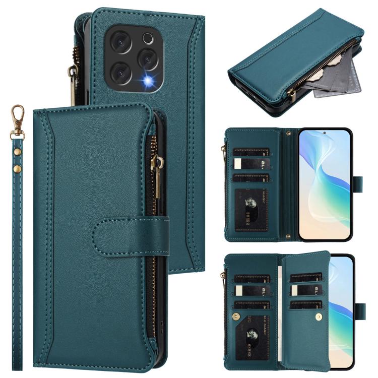 Magnetic Closure 9 Card Slots Zipper Leather Case with Hand Strap, For Doogee N55 / N55 Plus