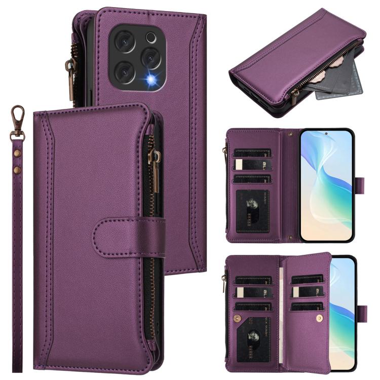Magnetic Closure 9 Card Slots Zipper Leather Case with Hand Strap, For Doogee N55 / N55 Plus