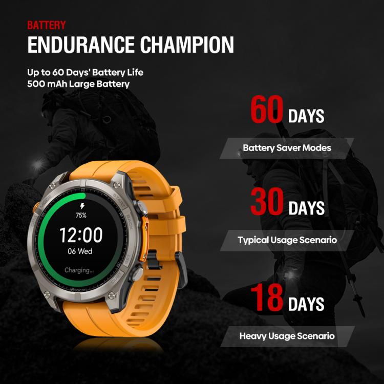 Zeblaze Stratos 4 Rugged Outdoor GPS Smart Watch 1.43 inch Screen 5 ATM & IP69K