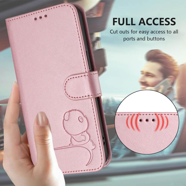 Litter Panda Embossing RFID Leather Phone Case with Lanyard, For iPhone 16, For iPhone 15 Pro Max, For iPhone 15 Pro, For iPhone 15 Plus