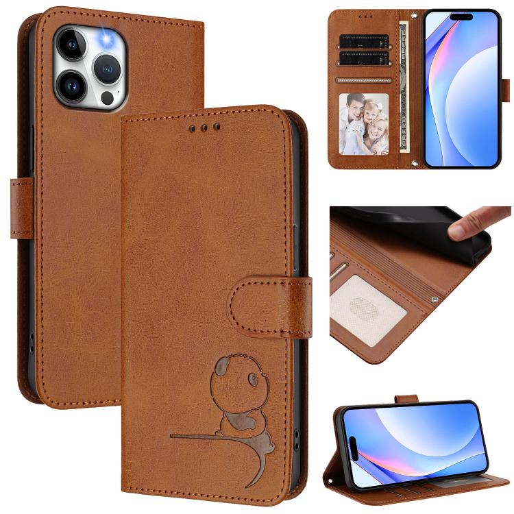 Litter Panda Embossing RFID Leather Phone Case with Lanyard, For iPhone 13 mini, For iPhone 12 / 12 Pro, For iPhone 12 Pro Max, For iPhone 12 mini