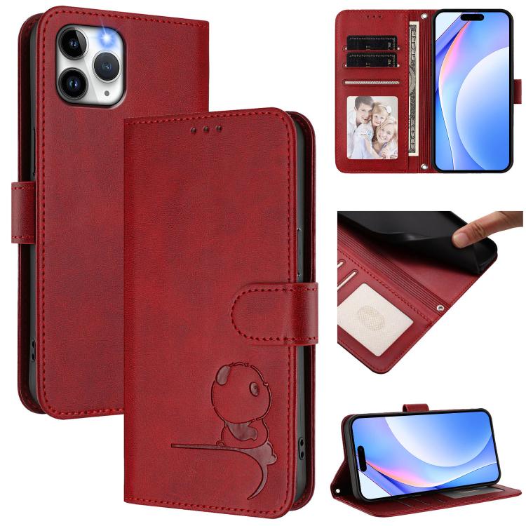 Litter Panda Embossing RFID Leather Phone Case with Lanyard, For iPhone 11 Pro Max, For iPhone 11, For iPhone 11 Pro, For iPhone X / XS