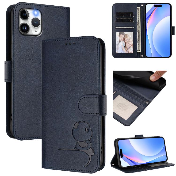 Litter Panda Embossing RFID Leather Phone Case with Lanyard, For iPhone 11 Pro Max, For iPhone 11, For iPhone 11 Pro, For iPhone X / XS