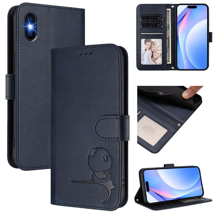 Litter Panda Embossing RFID Leather Phone Case with Lanyard, For iPhone 11 Pro Max, For iPhone 11, For iPhone 11 Pro, For iPhone X / XS