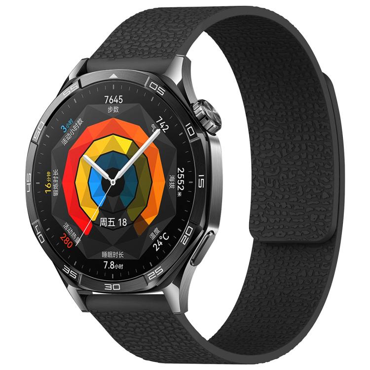 xDfind Flat Head Litchi Texture Magnetic Silicone Watch Band, 20mm, 22mm