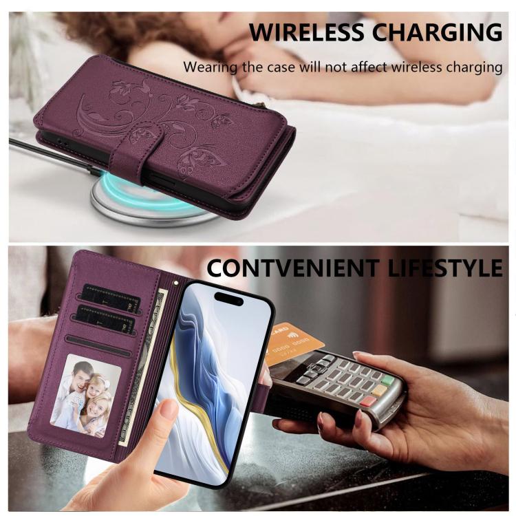 Butterfly Love Flower Multi-card Zipper Wallet Leather Phone Case, For iPhone 17e / 16e, For iPhone 17 Pro Max, For iPhone 17 Pro