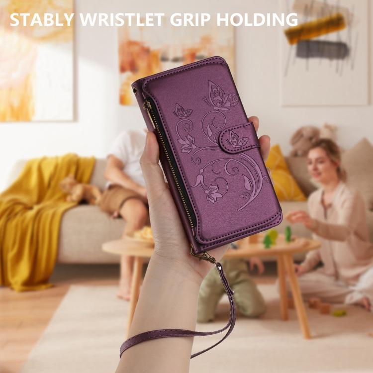 Butterfly Love Flower Multi-card Zipper Wallet Leather Phone Case, For iPhone 17, For iPhone Air, For iPhone 16 Pro Max