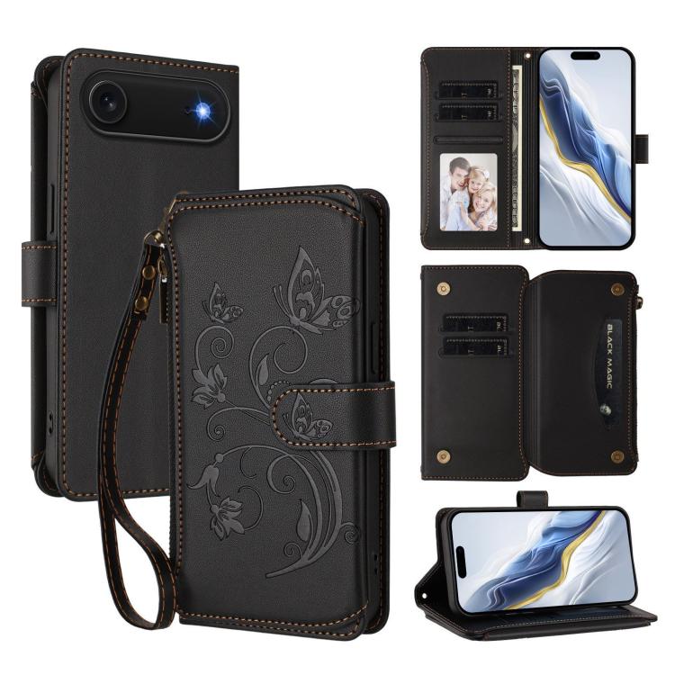 Butterfly Love Flower Multi-card Zipper Wallet Leather Phone Case, For iPhone 17, For iPhone Air, For iPhone 16 Pro Max