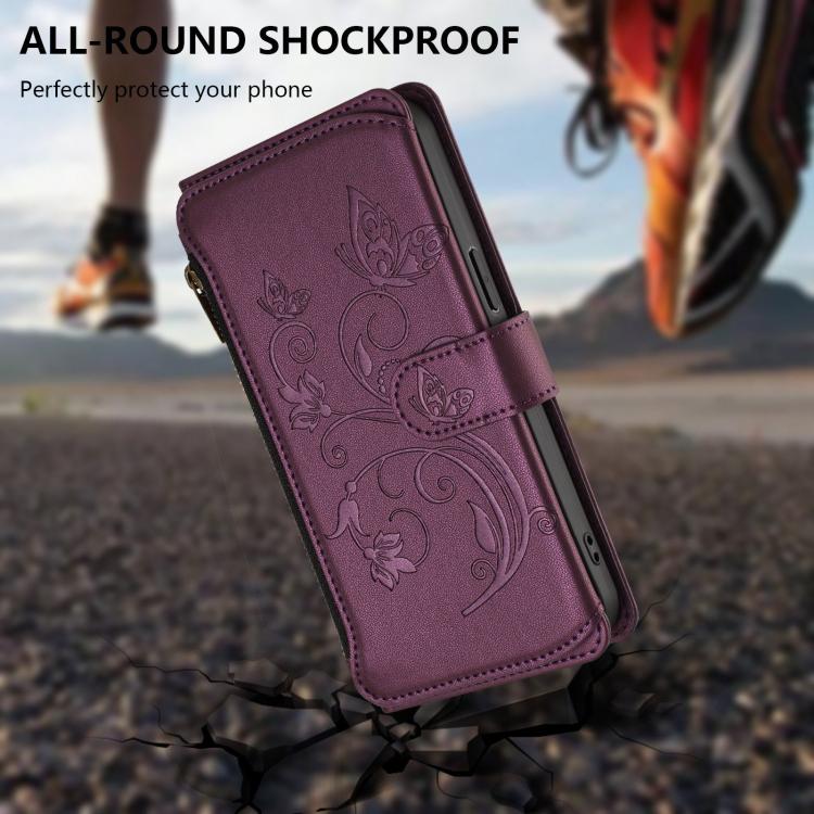 Butterfly Love Flower Multi-card Zipper Wallet Leather Phone Case, For iPhone 15 Pro Max, For iPhone 15 Pro, For iPhone 15 Plus