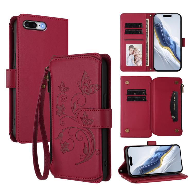 Butterfly Love Flower Multi-card Zipper Wallet Leather Phone Case, For iPhone 7 Plus / 8 Plus