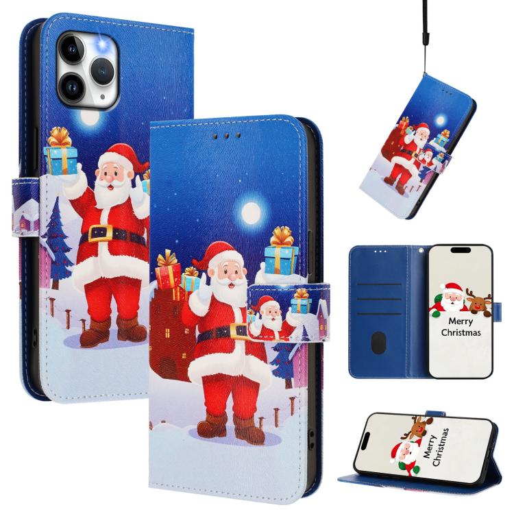 Christmas Series Buckle Leather Phone Case with Hand Strap, For iPhone 11 Pro Max, For iPhone 11, For iPhone 11 Pro, For iPhone XS / X