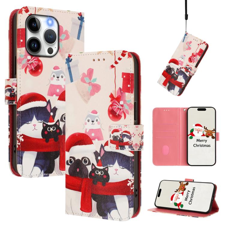 Christmas Series Buckle Leather Phone Case with Hand Strap, For iPhone 14 Pro Max, For iPhone SE 2022 / SE 2020 / 8 / 7, For iPhone 13 Pro Max, For iPhone 13 Pro