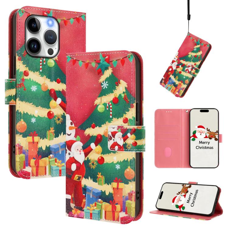Christmas Series Buckle Leather Phone Case with Hand Strap, For iPhone 15, For iPhone 14 Plus, For iPhone 14 / 13, For iPhone 14 Pro