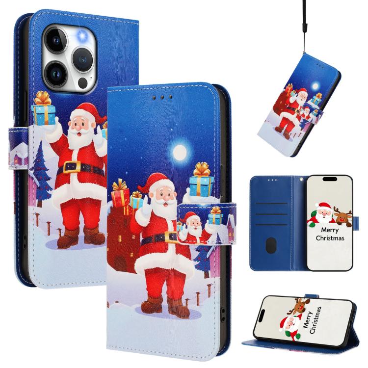 Christmas Series Buckle Leather Phone Case with Hand Strap, For iPhone 15, For iPhone 14 Plus, For iPhone 14 / 13, For iPhone 14 Pro