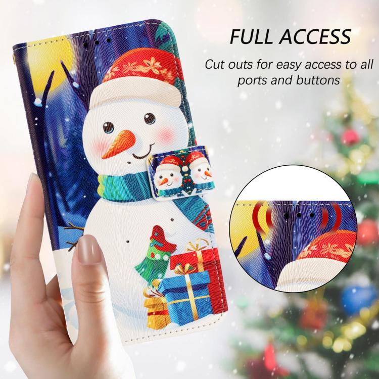 Christmas Series Buckle Leather Phone Case with Hand Strap, For iPhone 15, For iPhone 14 Plus, For iPhone 14 / 13, For iPhone 14 Pro