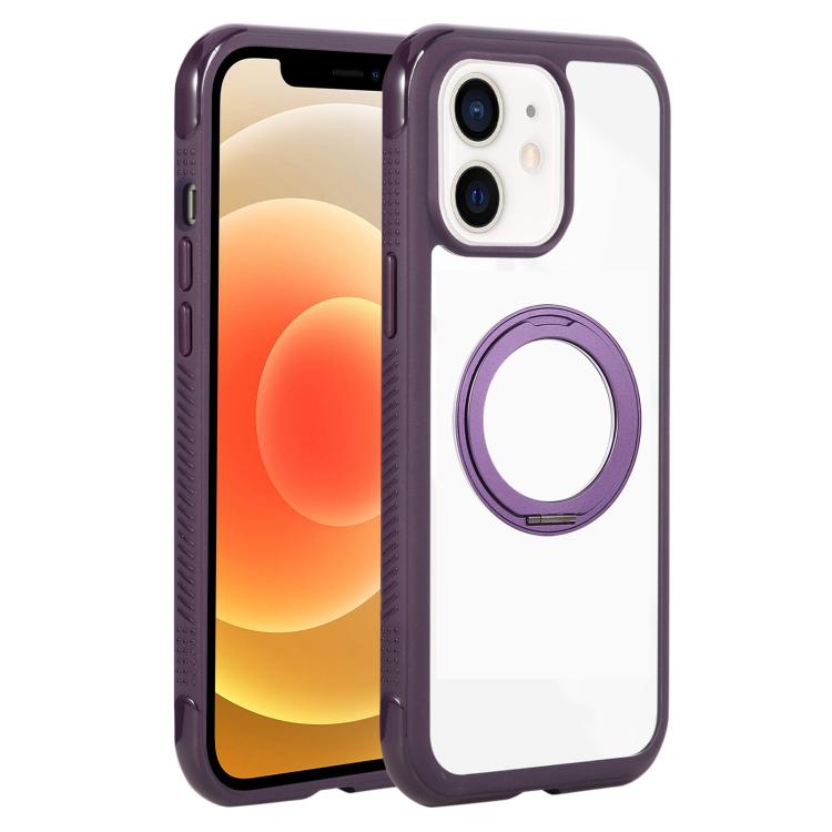 Solid Color Edge Transparency Rotation Holder MagSafe Phone Case, For iPhone 12 / 12 Pro