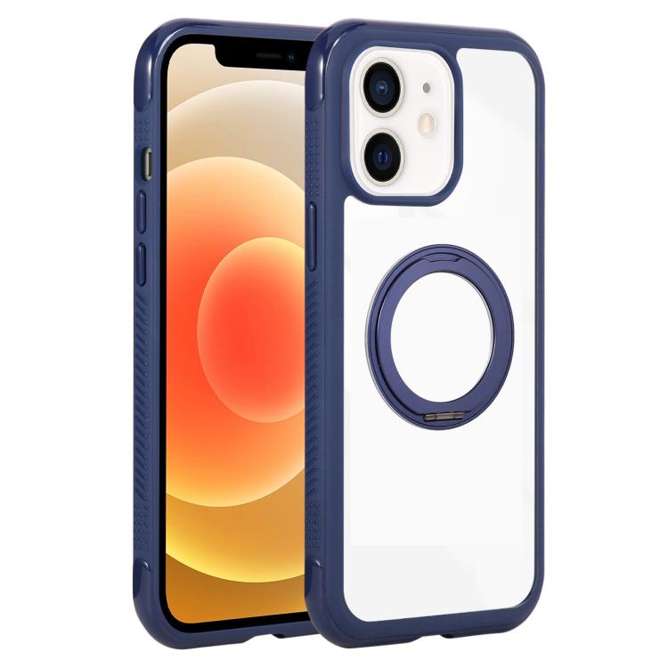 Solid Color Edge Transparency Rotation Holder MagSafe Phone Case, For iPhone 12 / 12 Pro