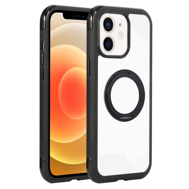 Solid Color Edge Transparency Rotation Holder MagSafe Phone Case, For iPhone 12 / 12 Pro
