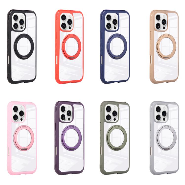 Solid Color Edge Transparency Rotation Holder MagSafe Phone Case, For iPhone 12 / 12 Pro