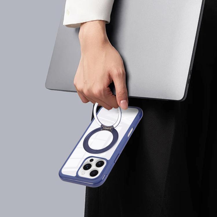 Solid Color Edge Transparency Rotation Holder MagSafe Phone Case, For iPhone 12 / 12 Pro