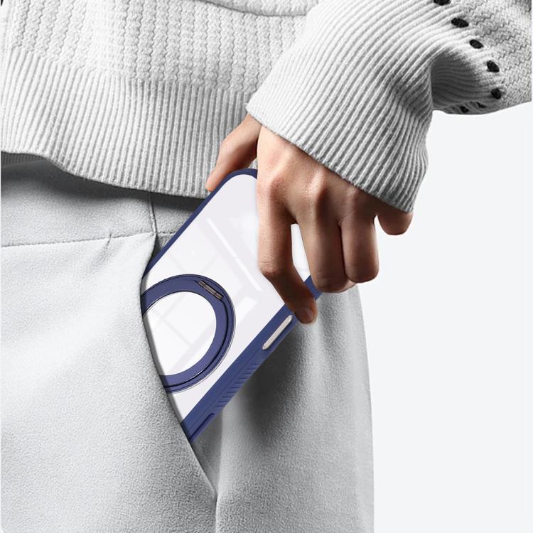 Solid Color Edge Transparency Rotation Holder MagSafe Phone Case, For iPhone 12 / 12 Pro