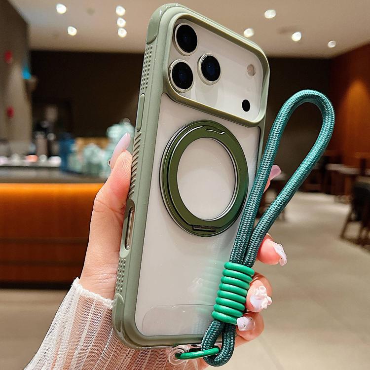 Solid Color Edge Transparency Rotation Holder MagSafe Phone Case with Wrist Strap, For iPhone 17 Pro Max, For iPhone 17 Pro, For iPhone 17