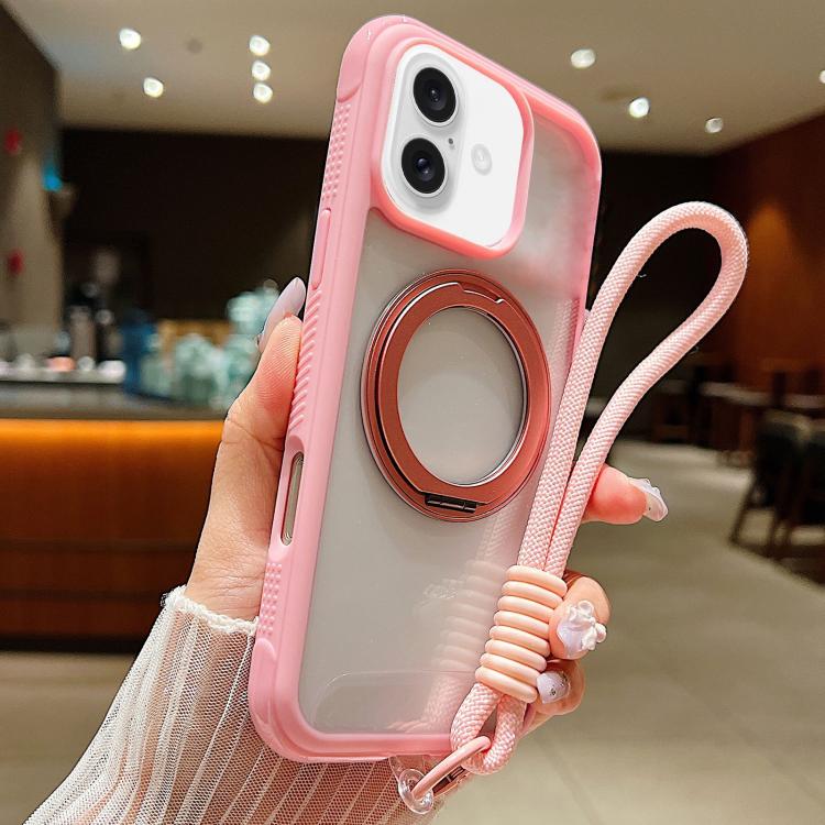 Solid Color Edge Transparency Rotation Holder MagSafe Phone Case with Wrist Strap, For iPhone 17 Pro Max, For iPhone 17 Pro, For iPhone 17