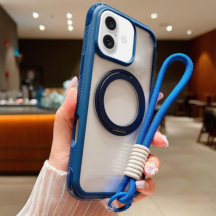 Solid Color Edge Transparency Rotation Holder MagSafe Phone Case with Wrist Strap, For iPhone 17 Pro Max, For iPhone 17 Pro, For iPhone 17