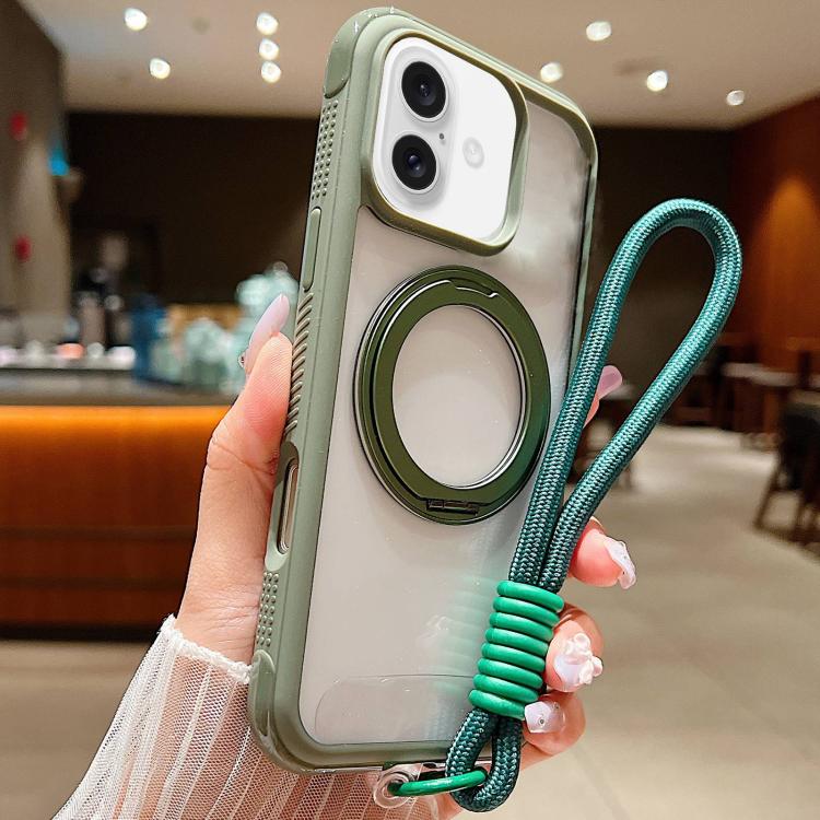 Solid Color Edge Transparency Rotation Holder MagSafe Phone Case with Wrist Strap, For iPhone 17 Pro Max, For iPhone 17 Pro, For iPhone 17