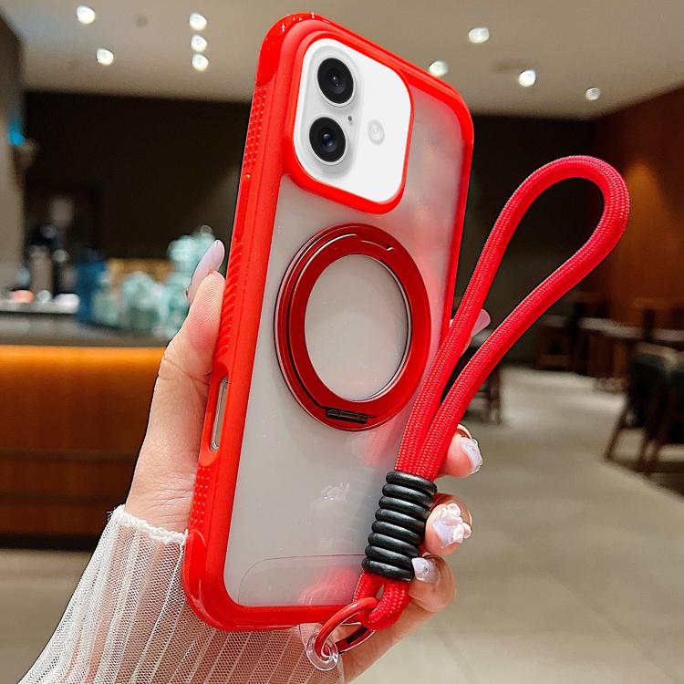 Solid Color Edge Transparency Rotation Holder MagSafe Phone Case with Wrist Strap, For iPhone 17 Pro Max, For iPhone 17 Pro, For iPhone 17
